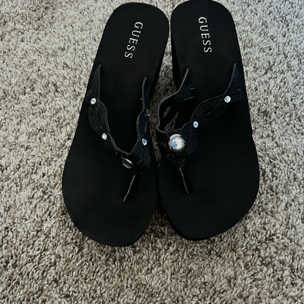 GUESS Black Sandals with Rhinestone Embellishments